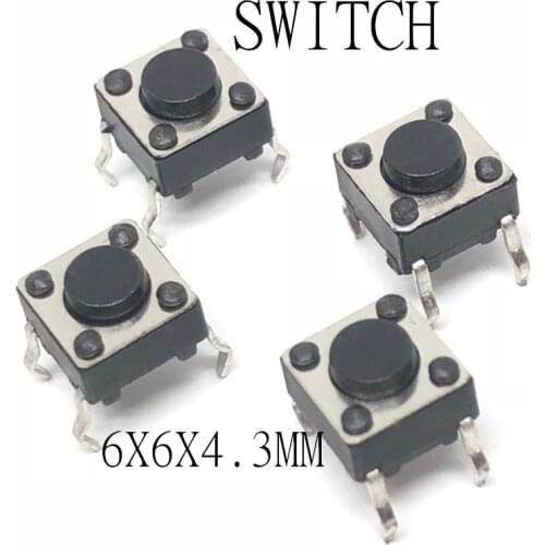 100pcs 6*6*4.3 Panel PCB Momentary Tactile Tact Push Button Micro Switch 4 Pin DIP Light Touch 6x6x4.3 mm Keys Keyboard