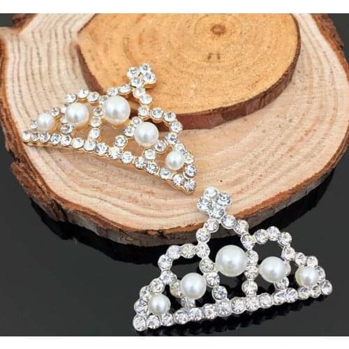 2016New 50Pcs Pearl Hollow Alloy Crown Shaped Rhinestone Button For DIY Hair or Clothes Embellishment HZ28
