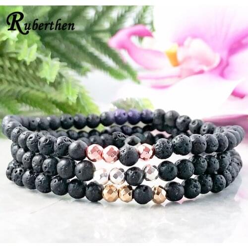 Ruberthen Dainty Lava Stone Bracelet Essential Oil Diffuser Bracelet Yoga Mala Bead Bracelet Mala 4 mm Lava Rock Bracelet