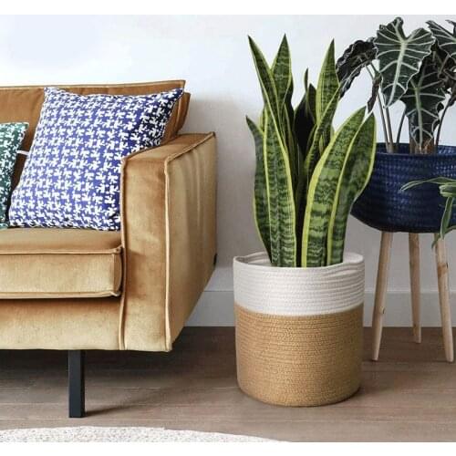 Hand-woven Storage Basket Cotton Rope Art Storage Bucket Simple Desktop Container Home Decoration Garden Flower Pot Planter