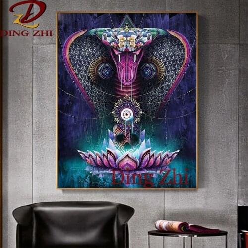 Diy Cross Stitch 5D Diamond Painting Psychedelic Snake Totem Lotus Petals Full Square Round Drill Mosaic Embroidery Wall Decor