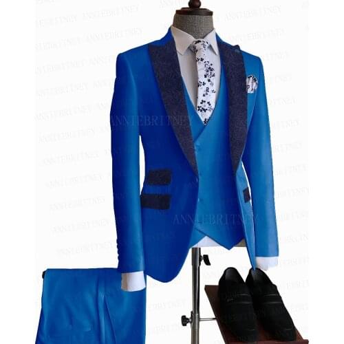 2021 Royal Blue Groom Wedding Suit 3 Pieces Set Tailored Fashion Suit For Men Best Man Slim Fit Blazer Vest with Pants Tuxedo