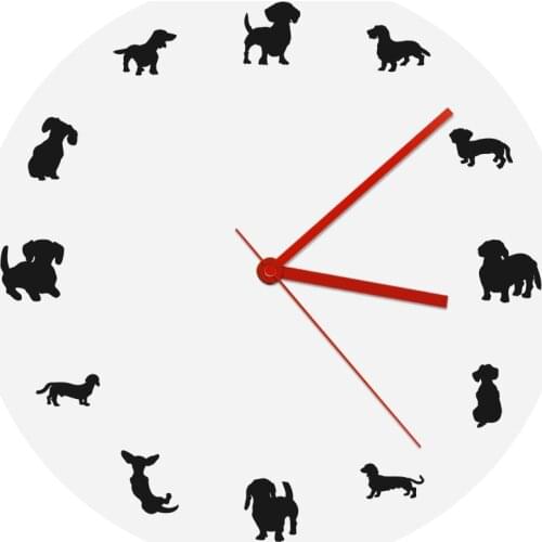Dachshund Wall Clock Wiener Dog Doxie Different Postures Dachsie Modern Wall Clock Sausage Dog Minimalist Home Decor Wall Art