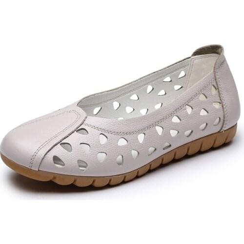 Women shoes Loafers women flats Genuine Leather Slip On Round Toe Hollow Womens Flat Shoes zapatos mujer
