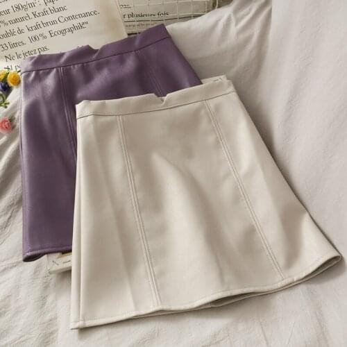 Retro Versatile Solid Color High Waisted Slim Skirt Womens New Style Faux Leather Skirt