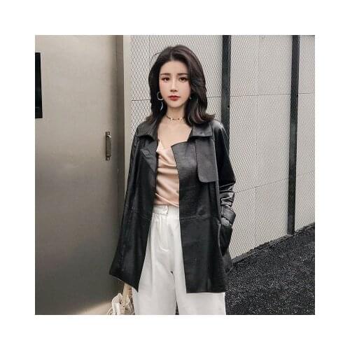 Spring Women Genuine Real Sheep Leather Jacket R66