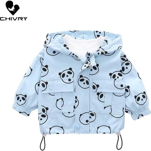 New 2021 Autumn Baby Boys Girls Coat Kids Hooded Cute Cartoon Panda Print Windbreaker Outerwear Fashion Zipper Jackets Clothing