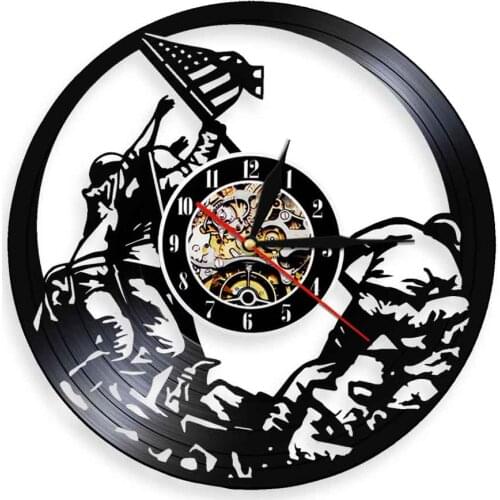 Marines Raising the Flag on Iwo Jima WWll Vinyl Wall Clock Personality Wall Art Decor Iwo Jima USA Veterans Wall Watch