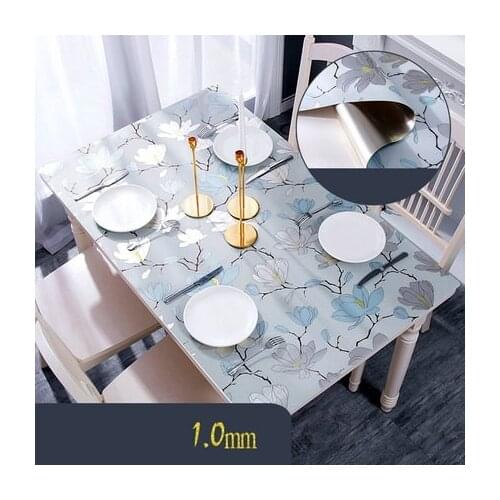 1.0mm PVC waterproof table cloth soft glass plastic tablecloth Kitchen Pattern Oil Table Cover Glass Soft Cloth Table