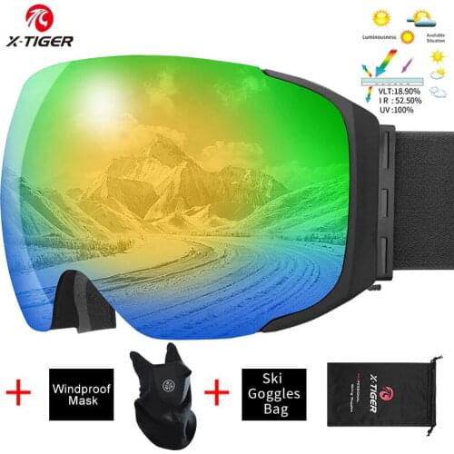 PHMAX Ski Goggles Winter Ski Glasses Magnetic Double Layer Anti-Fog Snow Goggles Protective Snowboard Goggles Case Set Men Women