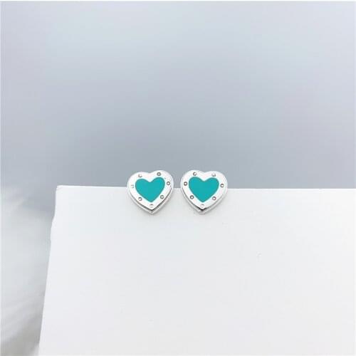 Womens elegant fashion enamel heart-shaped S925 sterling silver earrings original brand high-quality jewelry holiday gifts