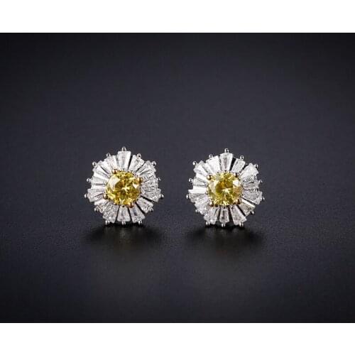 2020 New Fashion Charm Sterling Silver Original 1:1 Replica, Yellow Sun Flower Pattern Stud Earrings Women Luxury Jewelry Gifts