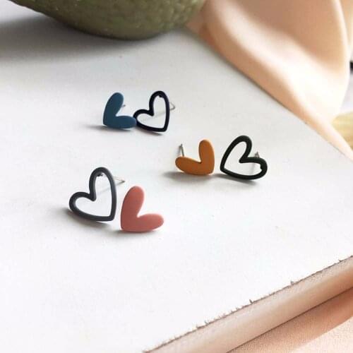 Hollow Candy Color Ear Jewelry Love Heart Blue Pink Yellow Heart Stud Earrings Women Earring Ear Studs Korean Style