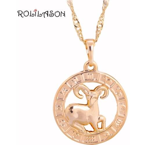 12 Constellation Round Aries design glittering Necklace yellow gold tone Fashion Jewelry Necklace Pendants chain LN455