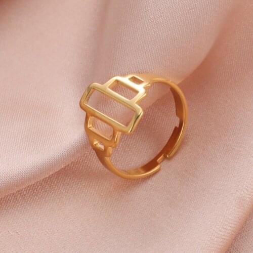 COOLTIME Geometric Ring Women Stainless Steel Gold Color Open Ring Men Boho Punk Party Hip Hop Fine Jewelry Wedding Gift