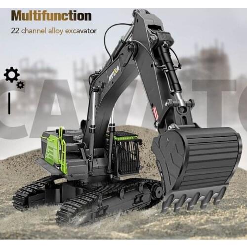 Huina 1593 1:14 RC Excavator 22CH Rotation Alloy Green RC Remote Control Truck Toys Screw Drive Double Track Engineering Vehicle