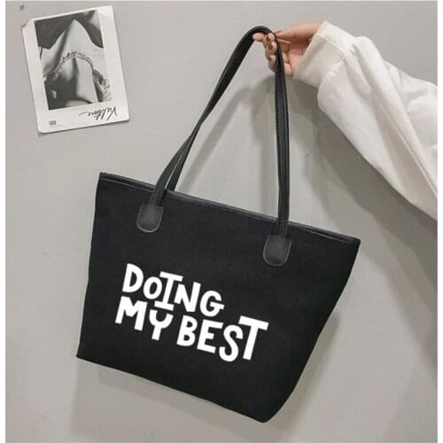Doing My Best Printed Canvas Tote Bag Shoulder Student Teacher Nurse Book Bag Beach Bag Work Bag