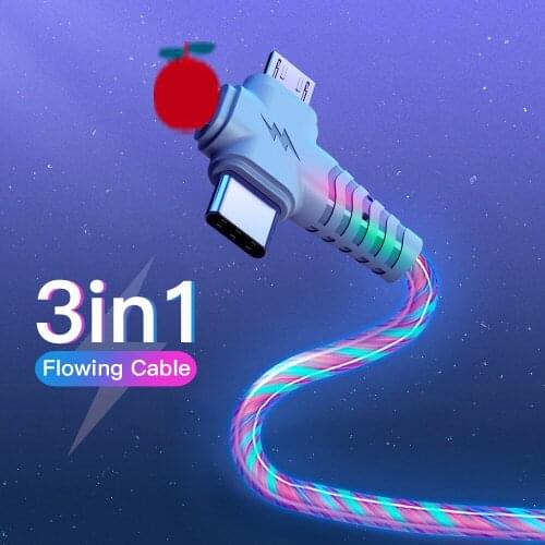 Cable usb de iluminación luminosa 3 en 1 para Samsung, cable de carga Micro USB tipo C LED 2A, 3 en 1, para iPhone, Huawei y Xia
