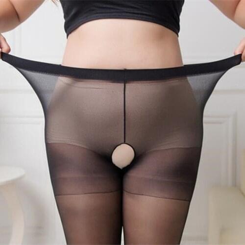 Plus Size 10D Women Pantyhose Open Crotch Sexy Ultra-thin Nylon High Waist Open Erotic Tights Large Size Crotchless Pantyhose