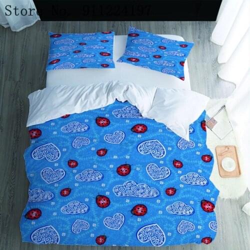 Blue Ladybug Printed Bedding set Comforter 3PCS Duvet Cover Single Double Queen King Size Children Quilt Cover Home Textiles