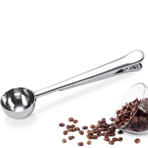 Kitchen Stainless steel Ground Coffee tea milk powder Measuring Scoop Spoon with Bag Sealing Clip LX6496