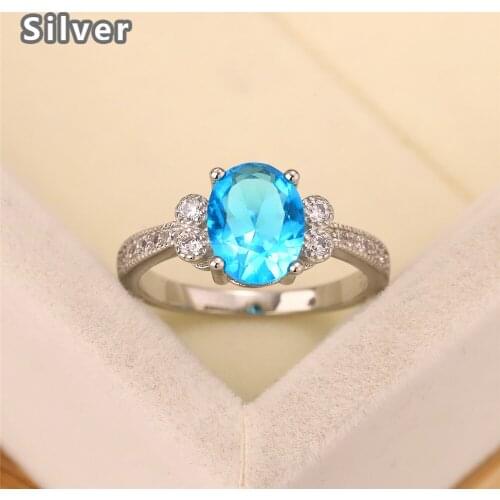Best selling European and American fashion S925 silver wedding ring zircon lady sea blue goose egg crystal jewelry gift