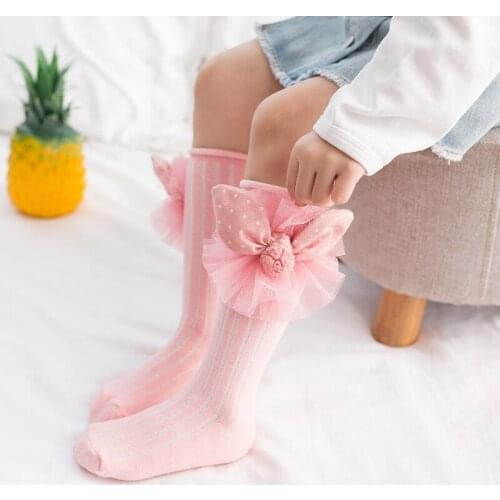 Cute Cartoon Bowknot Baby Girl Socks Spring Soft Kids Knee High Socks Soft Cotton Toddler Children Long Socks