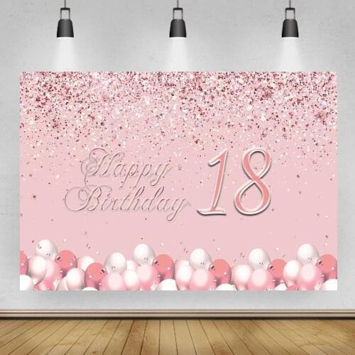 Sweet 15 16 Birthday Photography Backdrops Rose Pink Balloons Girl Backdrop Sixteen Birthday Banner Backgrounds For Photo Studio