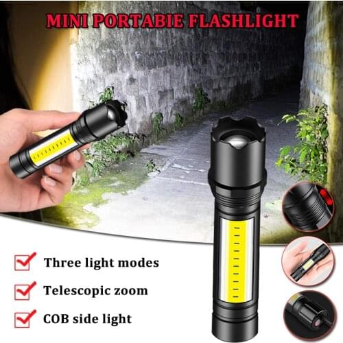 Powerful Flashlight 3 Lighting Modes Mini Usb Charging Telescopic Zoom Waterproof LED Lamp Beads for Outdoor Bicycle Lighting