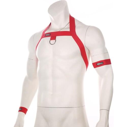 Chest Bondage Elastic Band Harness Sexy Men Shoulder Straps Muscle Hollow Costume Halter Metal O-rings Belt Club Wear