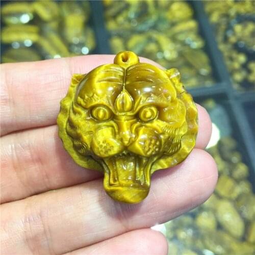 Natural Stone Tiger Eyes Crystal Stone Handmade Carved Tiger Head Lucky Amulet Pendant Necklace Fashion Jewelry Gift