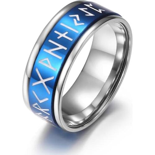 Stainless Steel Vintage Viking Rune Mens Punk Rock Finger Rings Jewelry Gift Rotatable Luminous Ring Gift For Him Size 7-12