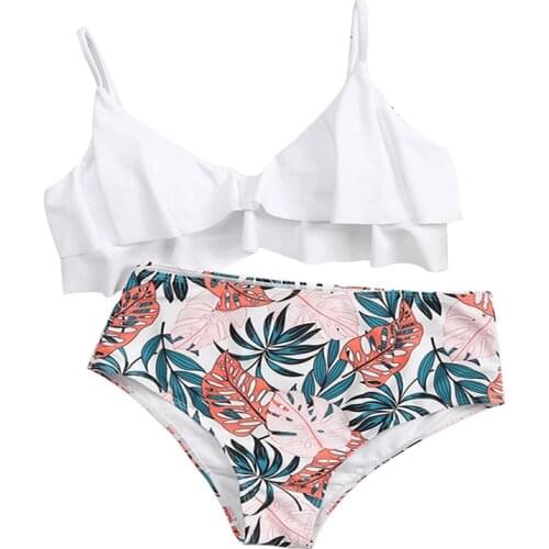 Meihuida 2021 New Women Casual Two-piece Swimwear Set White V-neck Solid Color Bikini Tops and Shorts Bikinis