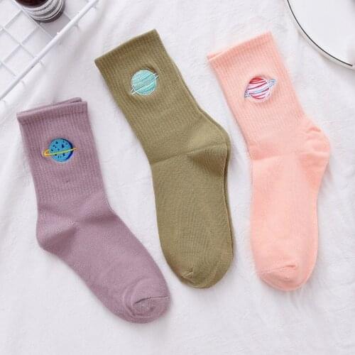 New All Season Fashion Ladies Socks Womens Space Embroidery Wild Series College Wind Sweet Deodorant Socks INS Dropship