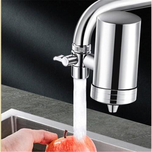 Tap Water Purifier with Washable Ceramic Percolator Stainless Steel Faucet Water Purifier Descaling Direct Drinking Water Filter