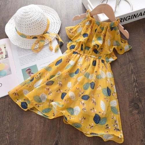 Melario Children Clothes Dress New Brand Summer Girls Dress Floral Pattern Kids Princess Chiffon Dress with Hat for 3-7Y Dress