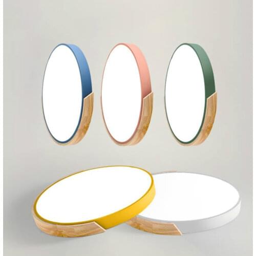 Nordic Oak Dimmable Led Ceiling Lights Living Room Round Multicolor Alloy Led Ceiling Lamp Bedroom Led Ceiling Light Fixture