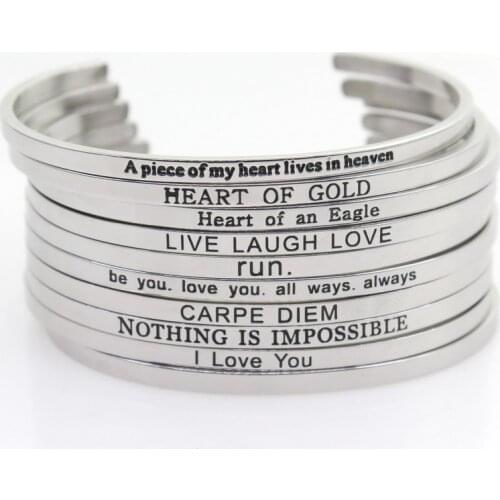 Drop Shipping Stainless Steel Bangle Engraved Positive Inspirational Quote Hand Stamped Cuff Mantra Bracelets For Men Women