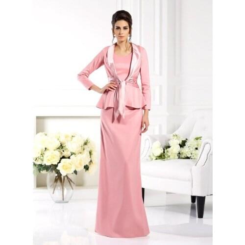 Pink Mother Of The Bride Dresses Sheath Floor Length With Jacket Plus Size Long Groom Mother Dresses For Weddings