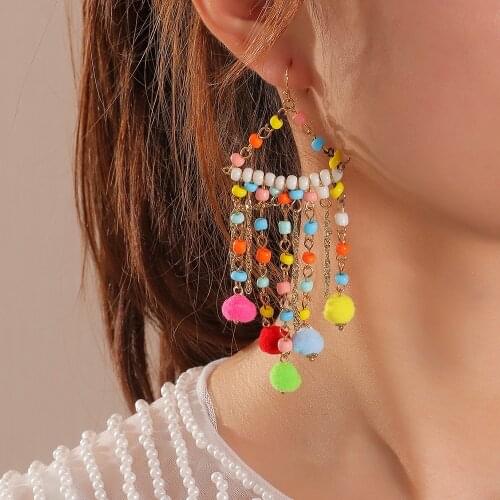Handmade Seed Beads Tassel Pendant Dangle Drop Earrings for Women Party Wedding Vacation Beads Tassel Drop Earring