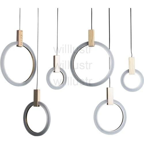 LED pendant lamp round PMMA ring hanging lighting dinning room restaurant hotel staircase long canopy wood suspension light
