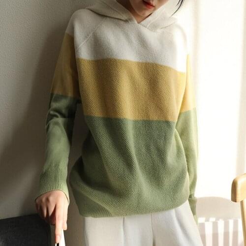 100% Pure Wool Sweater Womens Sweater Hooded Collar Warm Pullover 2020 Autumn and Winter New Loose Lazy Style Short Knit Base