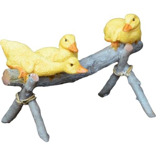 Creative Resin Simulation Three Ducks on A Tree Branch Statue Ornaments Miniature Fairy Garden Crafts Home Outdoor Garden Decor