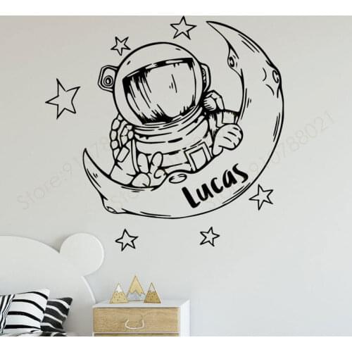 Spaceman Space Wall Sticker Vinyl Home Decoration for Kids Boys Room Moon Star Decor Decals Personalized Name Nursery Mural S324