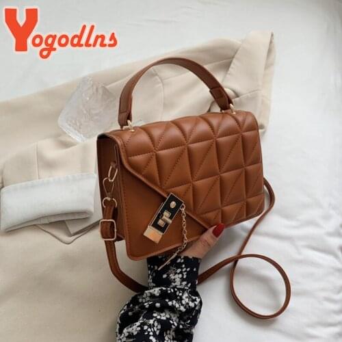 Yogodlns Fashion Lozenge Shoulder Bag Female PU Leather Satchel Bag Small Square Bag Designer Flap Crossbody Bag Trendy Handbag