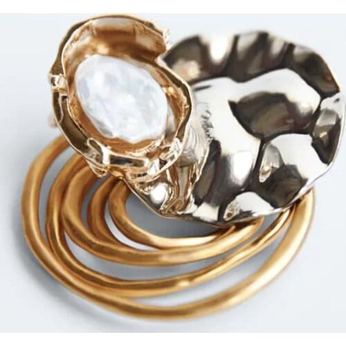 ZA Brooch Punk Style Female Fashion Geometric Gold Silver Color Metal White Pearl Big Brooches For Women Accessories Jewelry