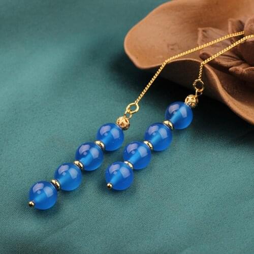 NEW Fashion Delicate Blue long Natural stone line Earrings For Women 2020 Jewelry Gift Vintage simple WomenS Earrings