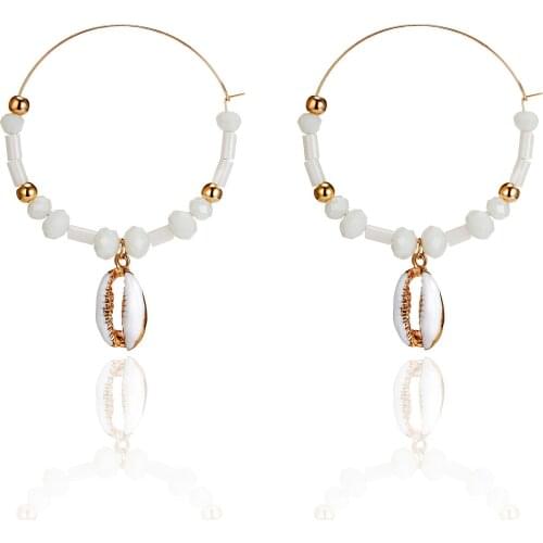 New 2019 Cute Fashion Women Bohemian Style Cowary Shell Big Circle Drop Earrings High Quality made Ivory Shell Dangle Earrings