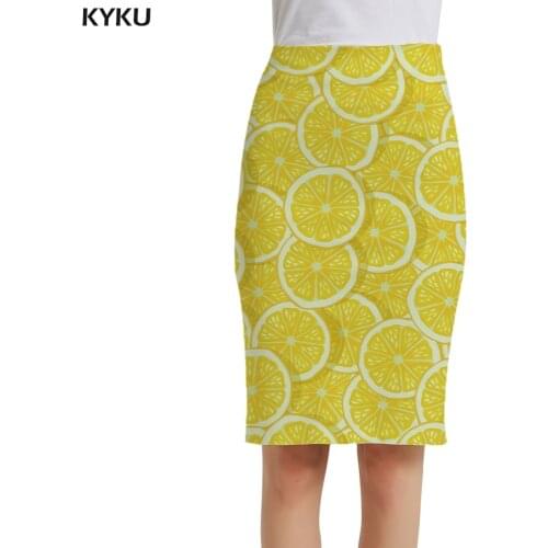 KYKU Brand Lemon Skirts Women Yellow Sundresses Fruit Casual Party 3d Print Skirt Ladies Skirts Womens Knitted Anime New