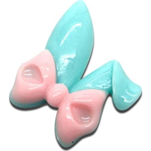 10 Light Blue Pink Resin Rabbit Head Bow Decoration Crafts Beads Flatback Cabochon Scrapbook DIY Embellishments Accessories